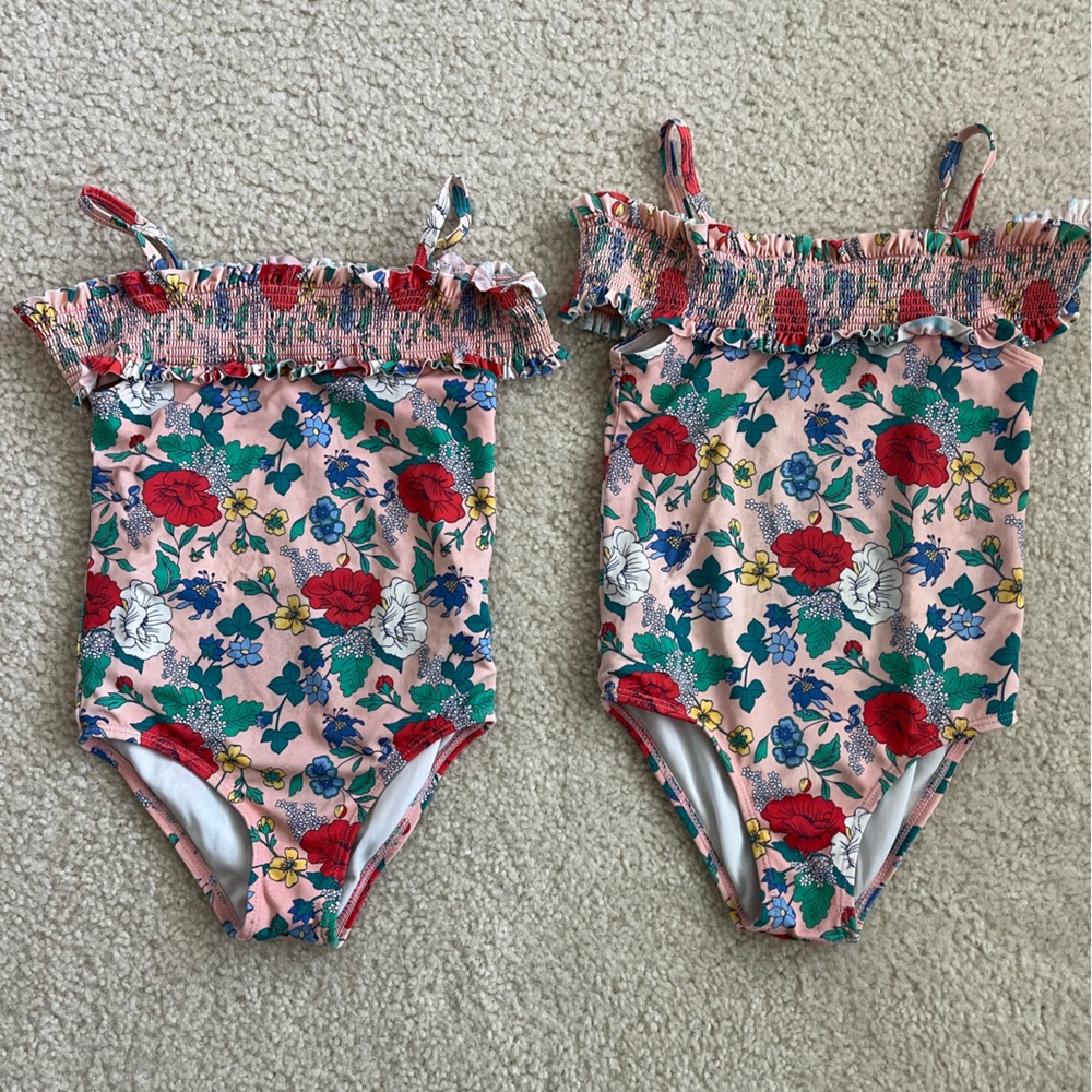 Twin girls one piece floral bathing suits